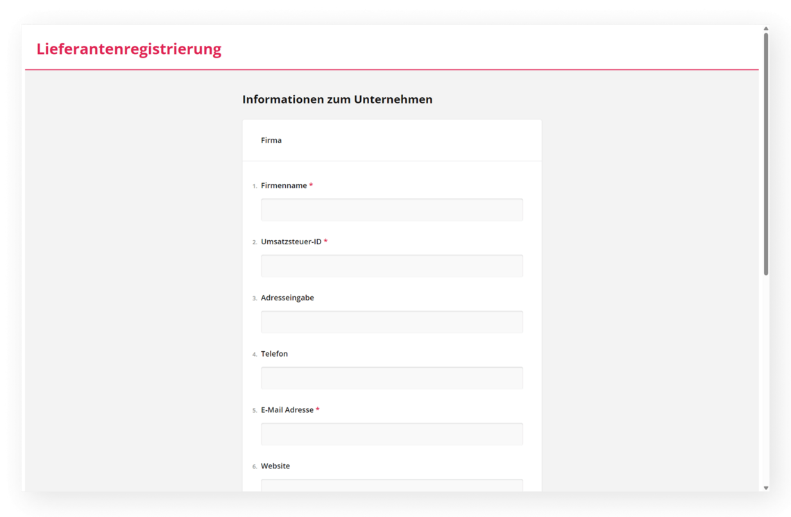 Lieferantenregistrierung in ADITO SRM