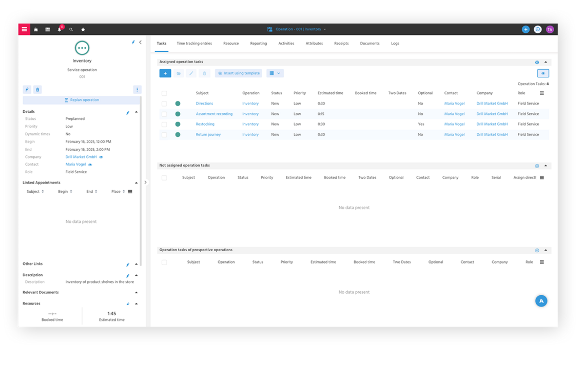 Define service tasks in advance