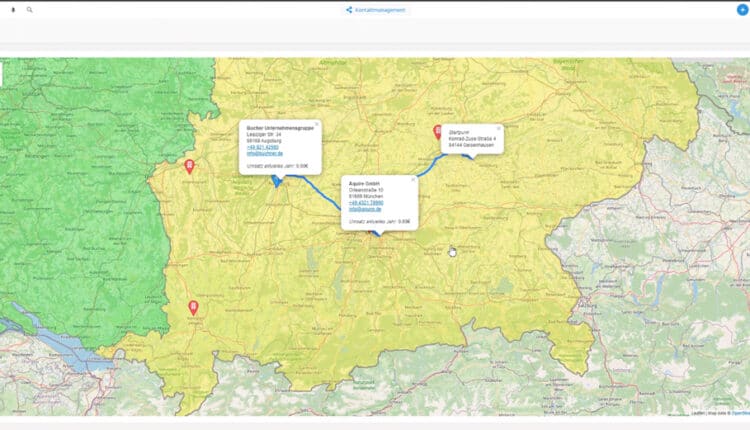 Grafische Darstellung der Tourenplanung im CRM