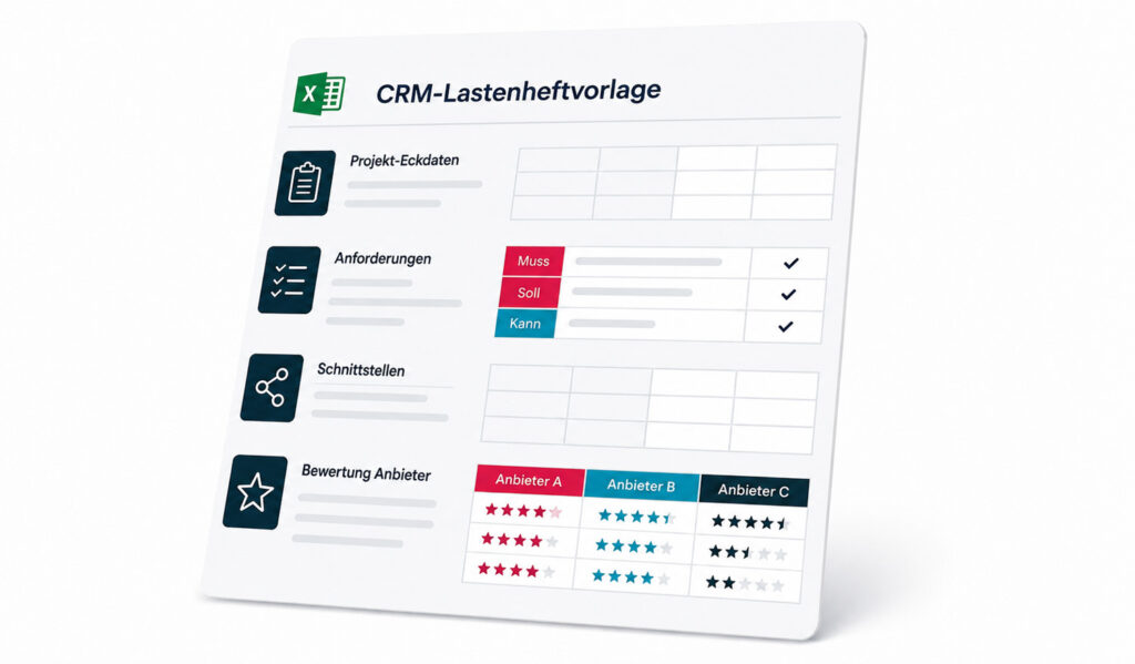 Durch die ADITO CRM Lastenheftvorlage können verschiedene Anbieter objektiv bewertet und ausgewählt werden sowie Schnittstellen sichtbar gemacht werden